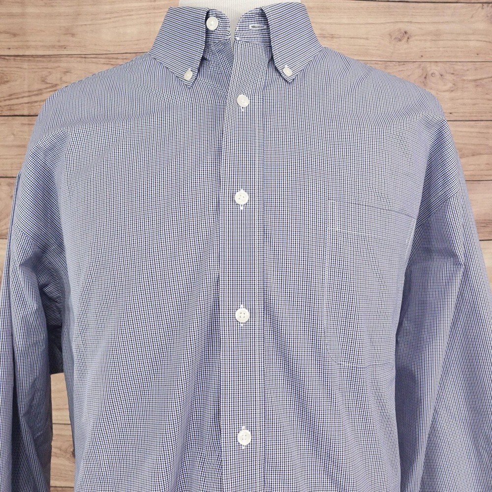 Roundtree & Yorke Travel Smart Shirt Mens Big 3X Blue Long Sleeve Button-Up
